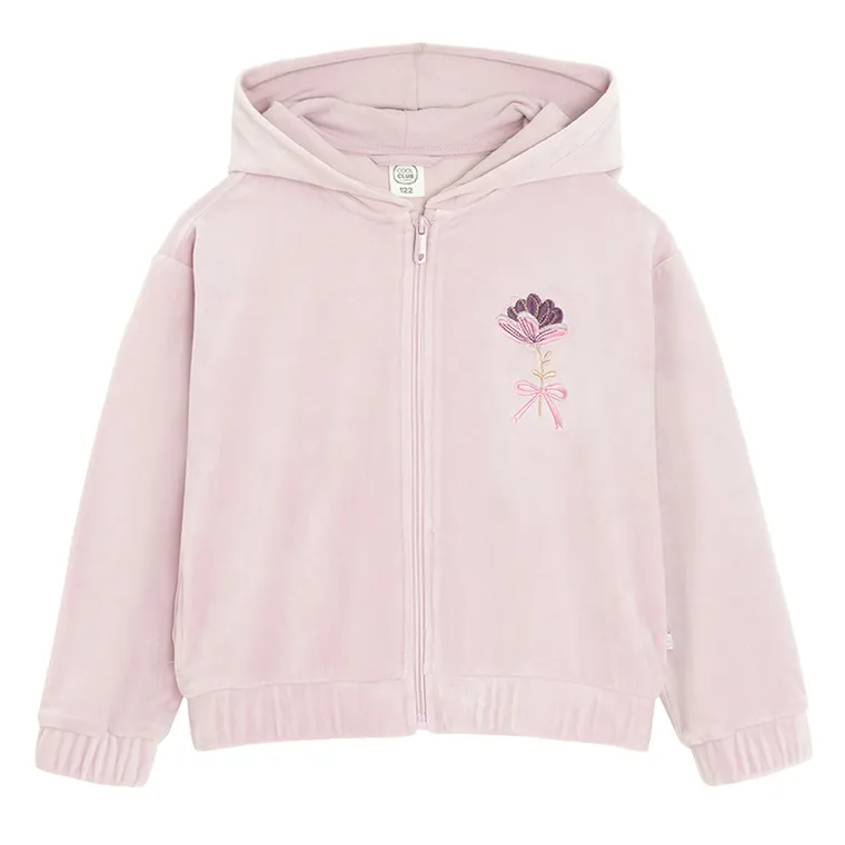 Cool Club, Bluza dziewczęca z kapturem, rozpinana, welurowa, różowa
