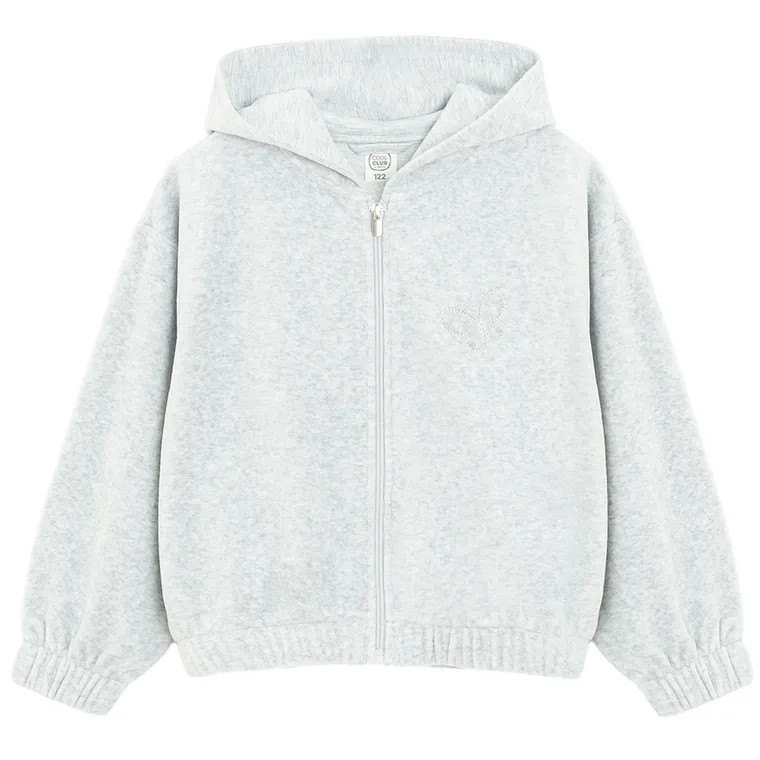 Cool Club, Bluza dziewczęca z kapturem, rozpinana, welurowa, szara