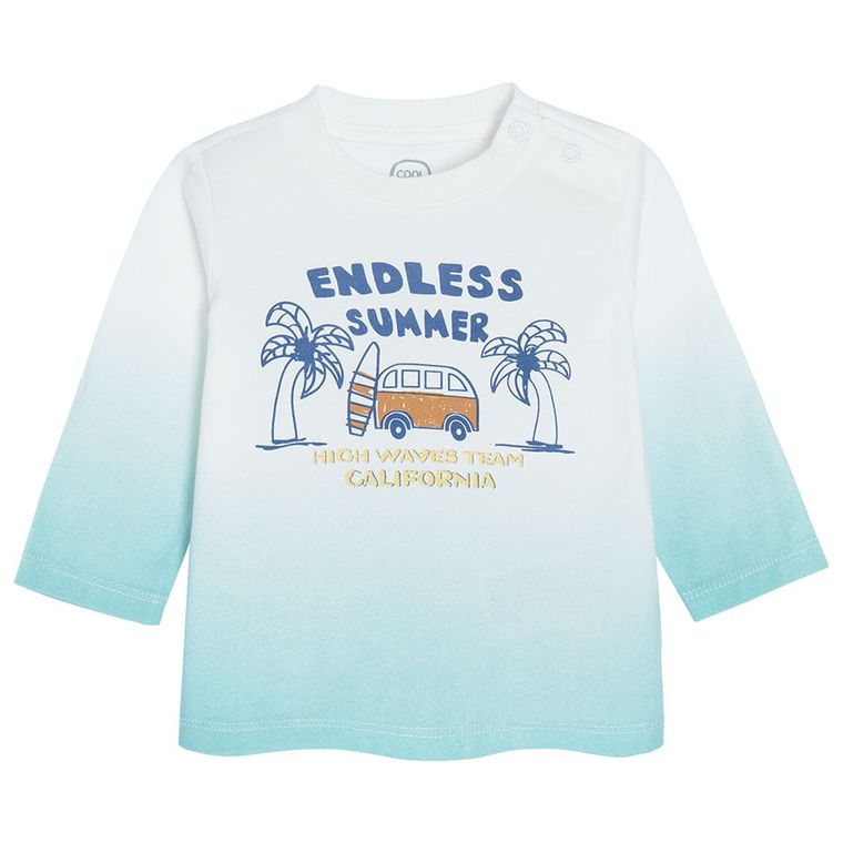 Cool Club, Bluzka chłopięca z długim rękawem, biało-turkusowa