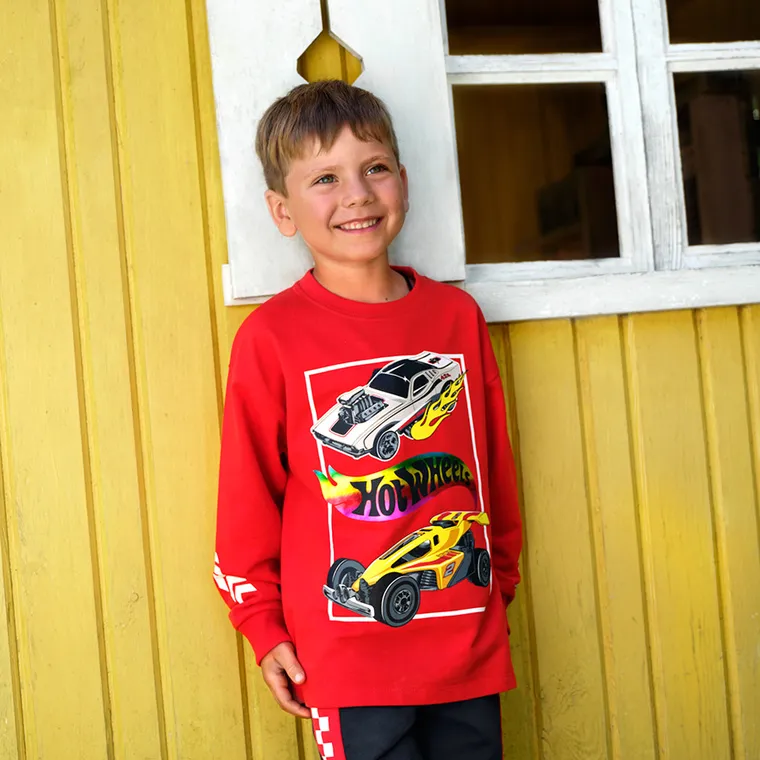 Cool Club, Bluzka chłopięca z długim rękawem, czerwona, Hot Wheels