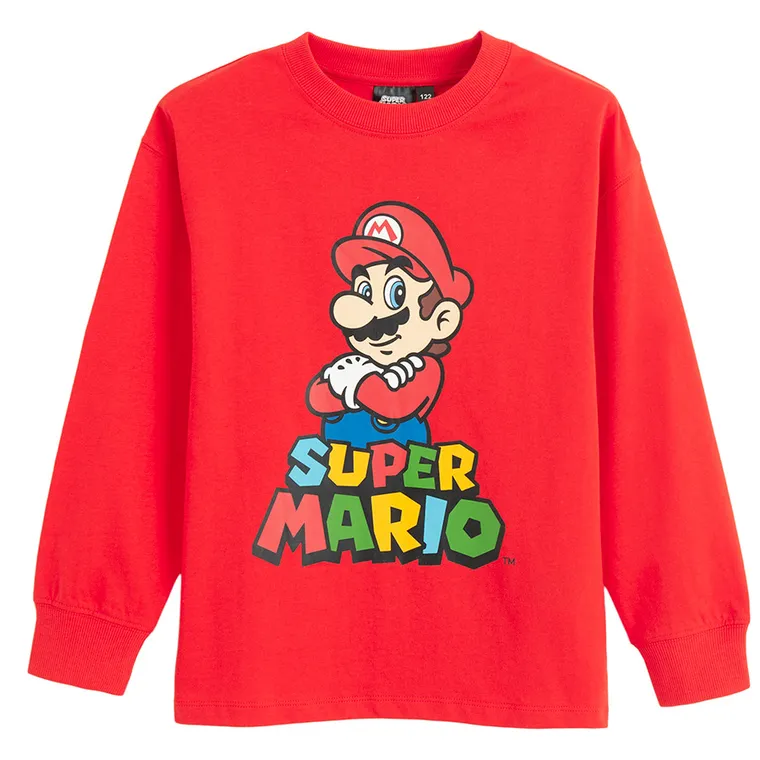 Cool Club, Bluzka chłopięca z długim rękawem, czerwona, Super Mario
