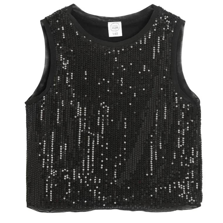 Cool Club, Bluzka dziewczęca bez rękawów, czarna
