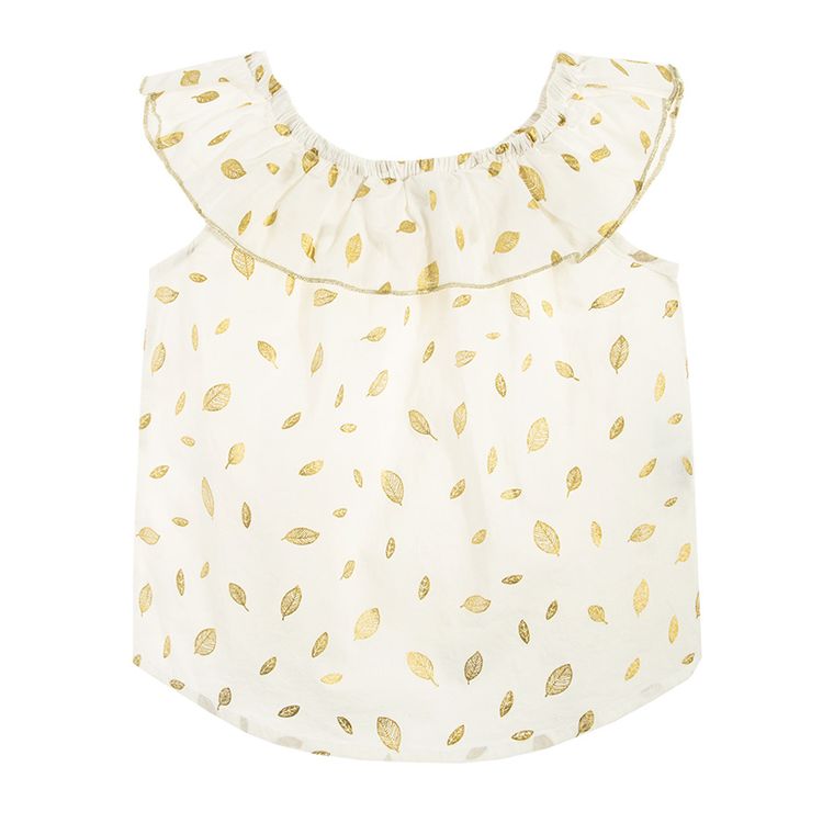 Cool Club, Bluzka dziewczęca bez rękawów, ecru, liście