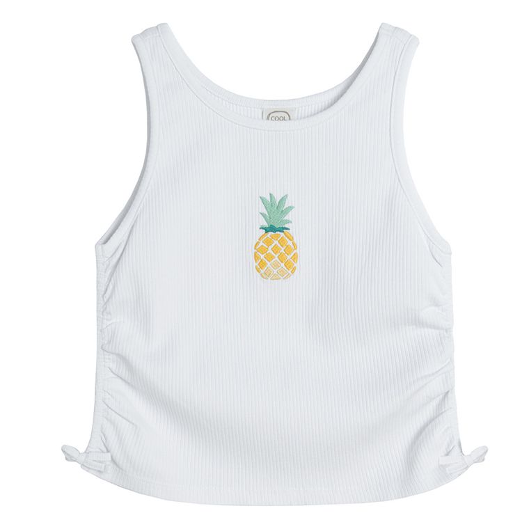 Cool Club, Bluzka dziewczęca bez rękawów, prążkowana, biała
