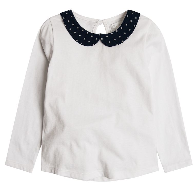 Cool Club, Bluzka dziewczęca z długim rękawem, biała, granatowy kołnierzyk