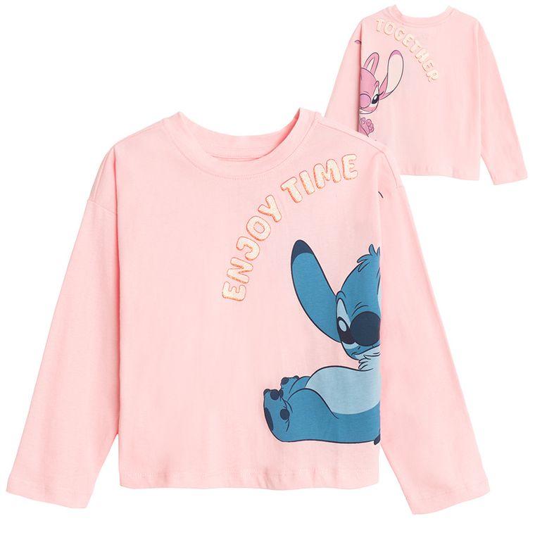 Cool Club, Bluzka dziewczęca z długim rękawem, crop top, różowa, Lilo i Stitch