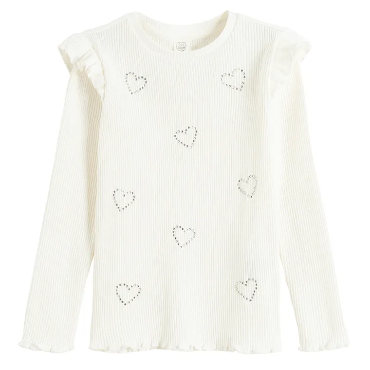 Cool Club, Bluzka dziewczęca z długim rękawem, prążkowana, biała