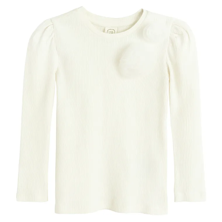 Cool Club, Bluzka dziewczęca z długim rękawem, prążkowana, biała