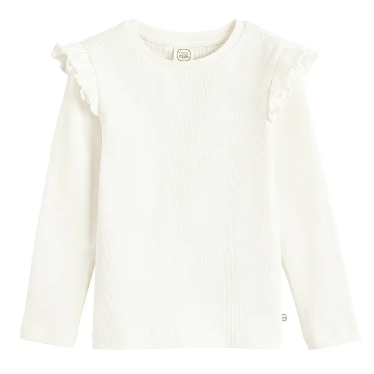 Cool Club, Bluzka dziewczęca z długim rękawem, prążkowana, biała