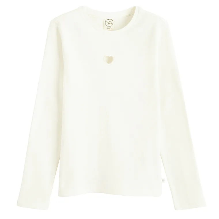 Cool Club, Bluzka dziewczęca z długim rękawem, prążkowana, biała