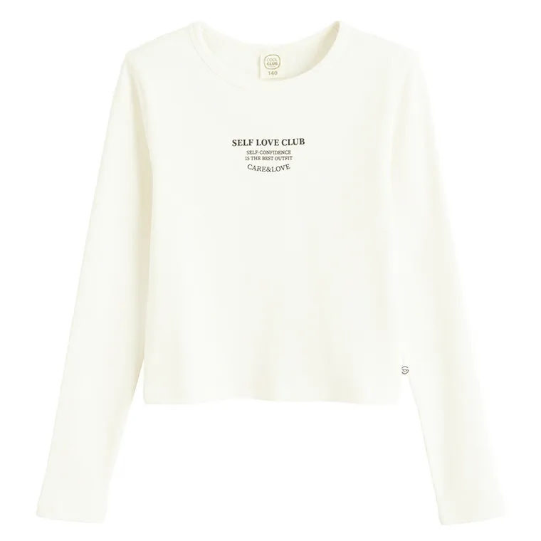 Cool Club, Bluzka dziewczęca z długim rękawem, prążkowana, biała