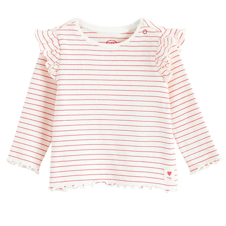 Cool Club, Bluzka dziewczęca z długim rękawem, prążkowana, biała