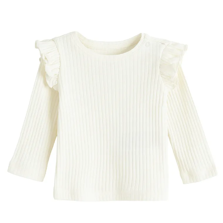 Cool Club, Bluzka dziewczęca z długim rękawem, prążkowana, biała