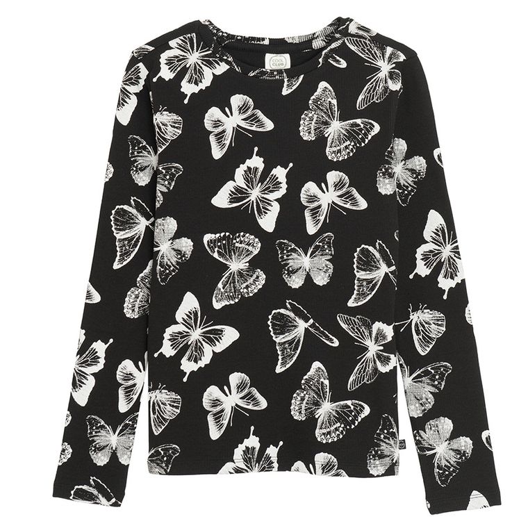 Cool Club, Bluzka dziewczęca z długim rękawem, prążkowana, czarna