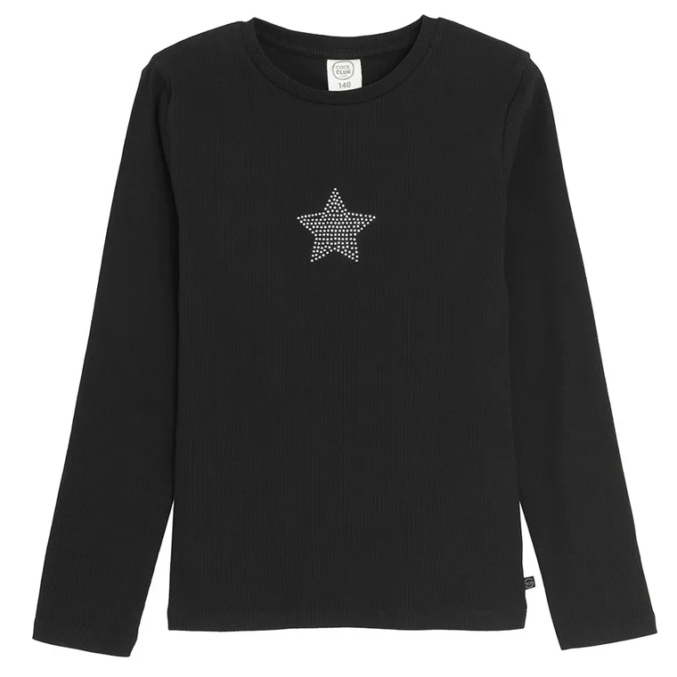 Cool Club, Bluzka dziewczęca z długim rękawem, prążkowana, czarna