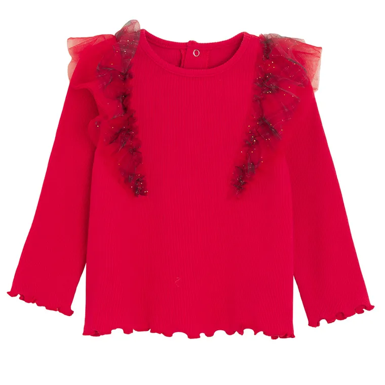 Cool Club, Bluzka dziewczęca z długim rękawem, prążkowana, czerwona