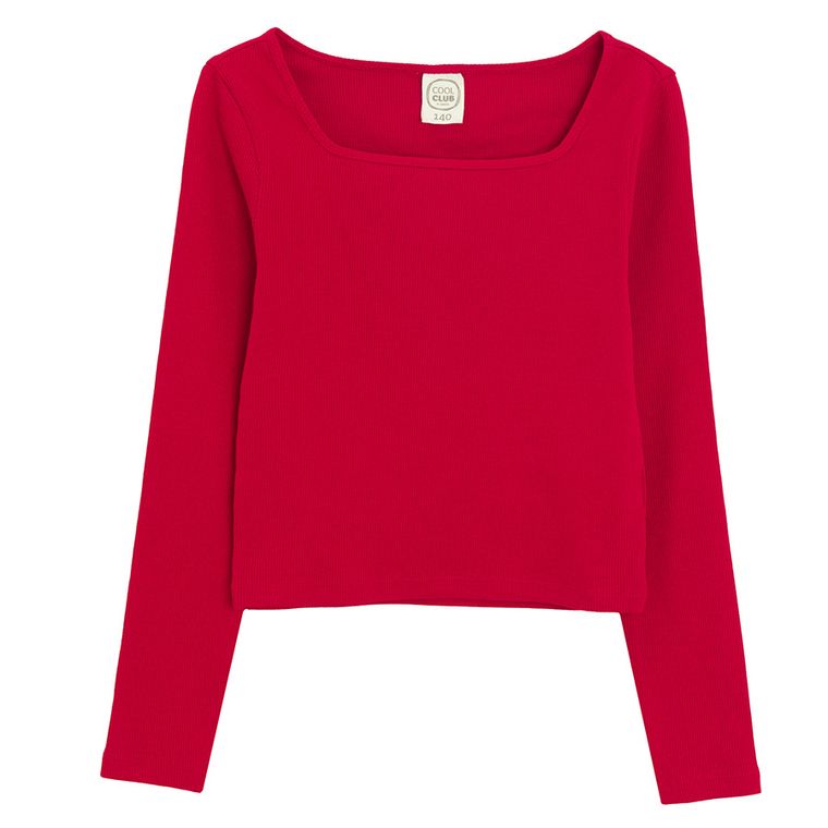 Cool Club, Bluzka dziewczęca z długim rękawem, prążkowana, czerwona