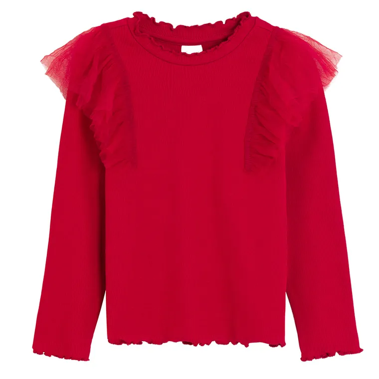 Cool Club, Bluzka dziewczęca z długim rękawem, prążkowana, czerwona
