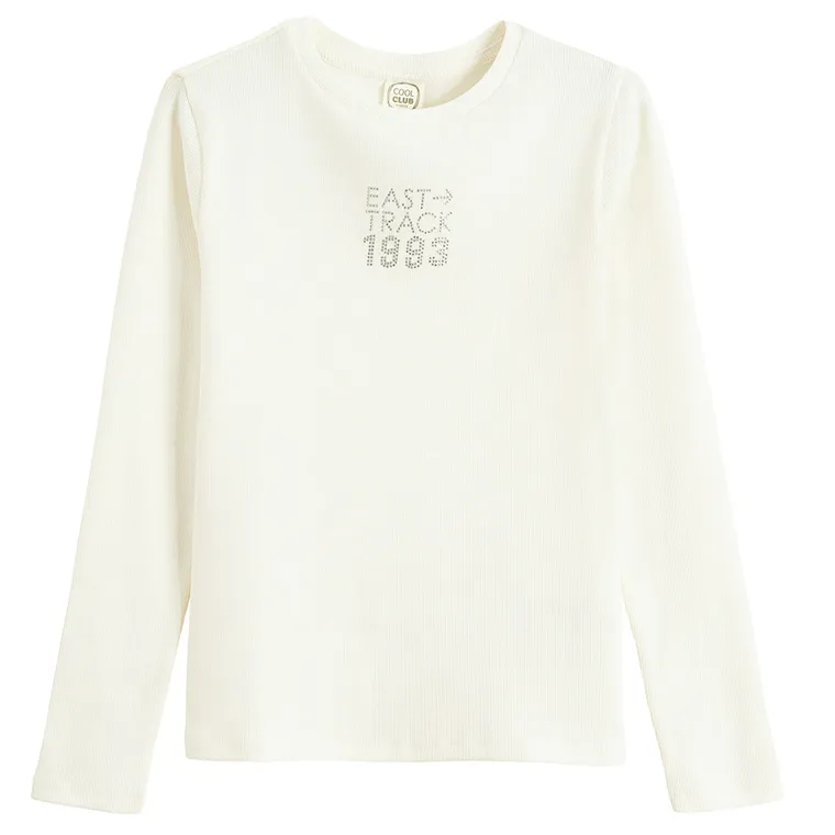 Cool Club, Bluzka dziewczęca z długim rękawem, prążkowana, ecru