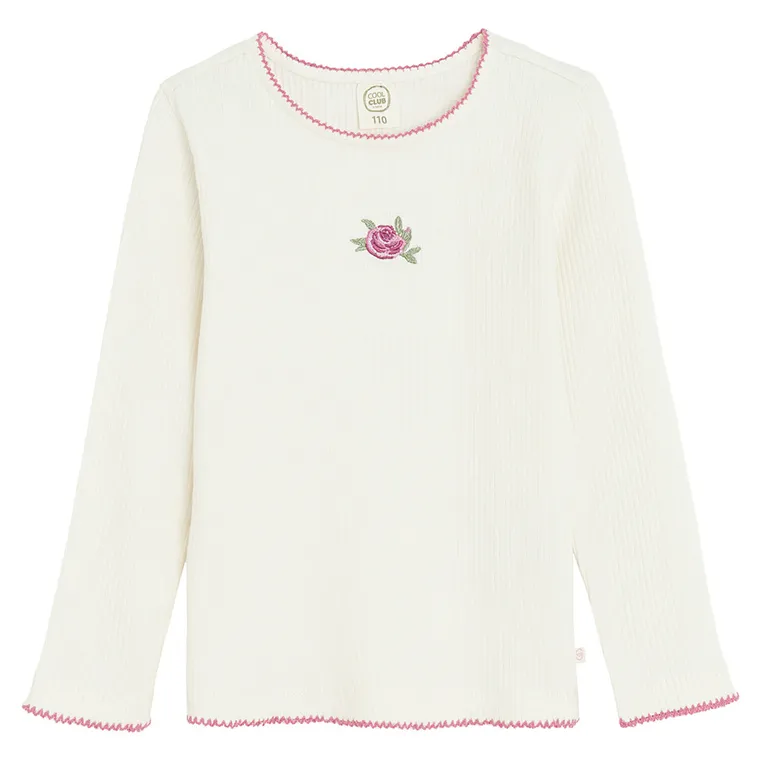 Cool Club, Bluzka dziewczęca z długim rękawem, prążkowana, ecru