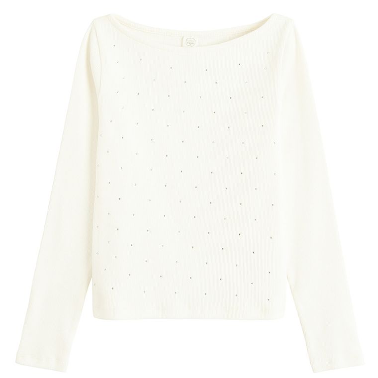 Cool Club, Bluzka dziewczęca z długim rękawem, prążkowana, ecru
