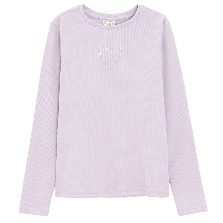 Cool Club, Bluzka dziewczęca z długim rękawem, prążkowana, fioletowa