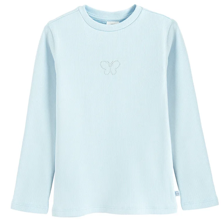 Cool Club, Bluzka dziewczęca z długim rękawem, prążkowana, niebieska