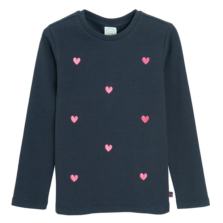 Cool Club, Bluzka dziewczęca z długim rękawem, prążkowana, niebieska