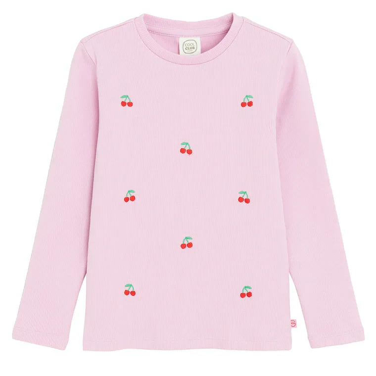 Cool Club, Bluzka dziewczęca z długim rękawem, prążkowana, różowa