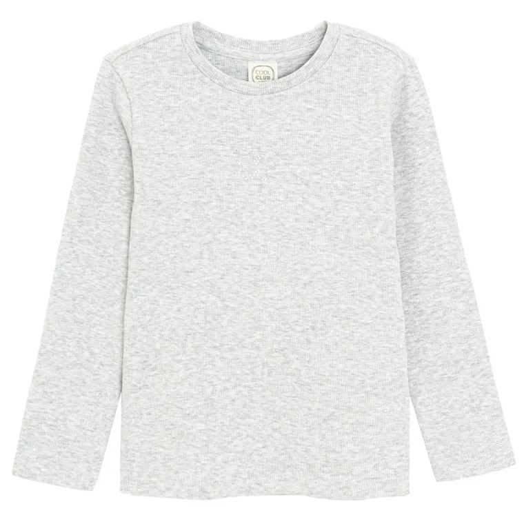 Cool Club, Bluzka dziewczęca z długim rękawem, prążkowana, szara