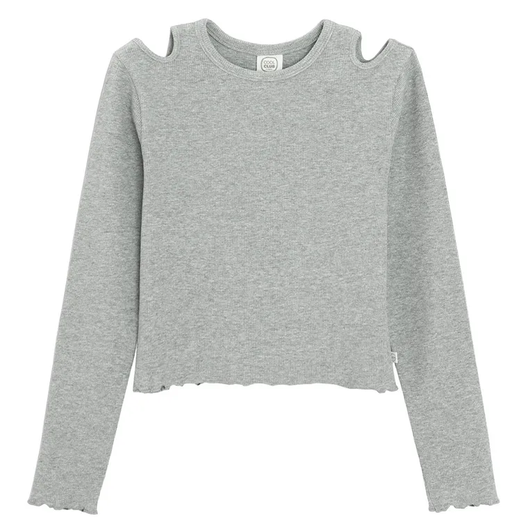 Cool Club, Bluzka dziewczęca z długim rękawem, prążkowana, szara