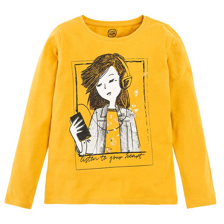 Cool Club, Bluzka dziewczęca z długim rękawem, żółta, Listen to your heart