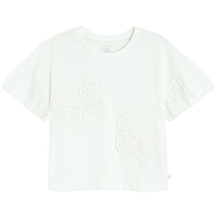 Cool Club, Bluzka dziewczęca z krótkim rękawem, crop top, biała