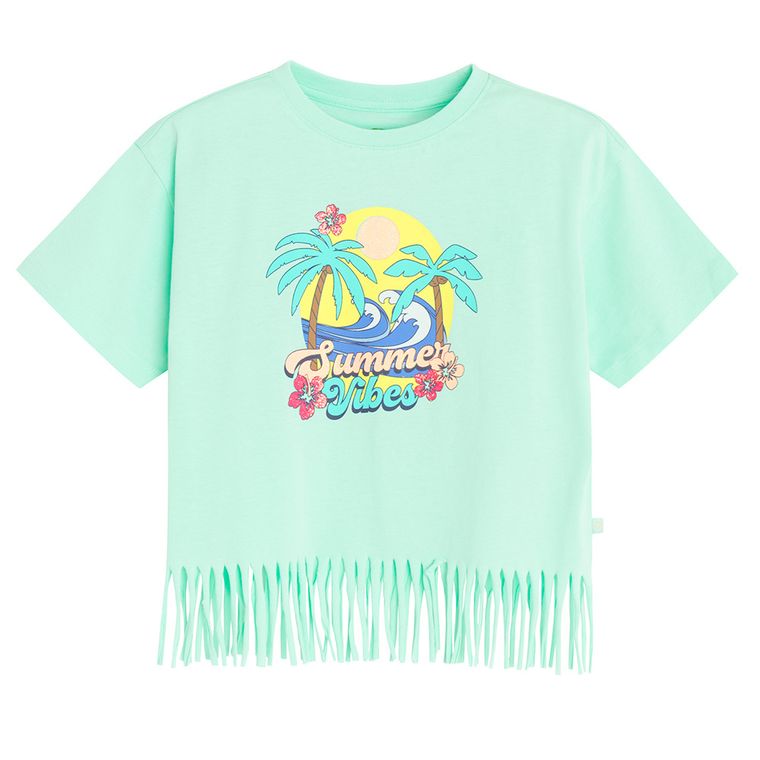 Cool Club, Bluzka dziewczęca z krótkim rękawem, crop top, turkusowa