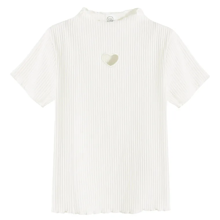 Cool Club, Bluzka dziewczęca z krótkim rękawem, prążkowana, biała
