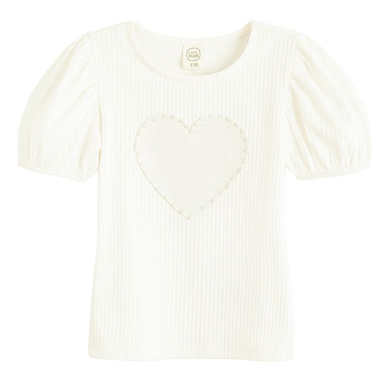 Cool Club, Bluzka dziewczęca z krótkim rękawem, prążkowana, biała