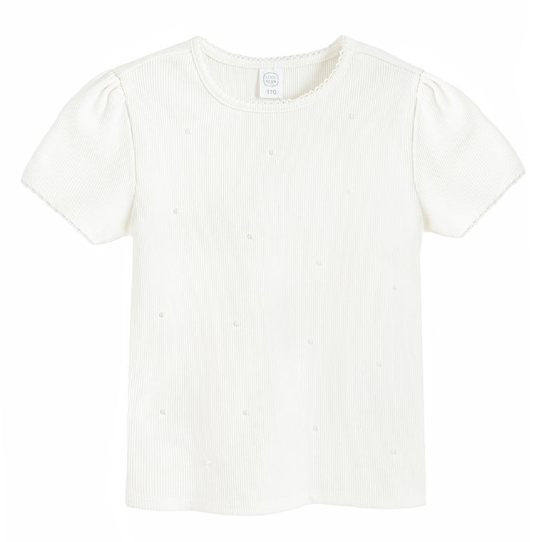 Cool Club, Bluzka dziewczęca z krótkim rękawem, prążkowana, biała