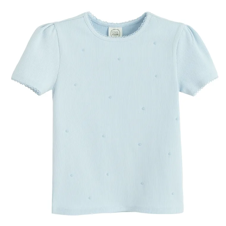 Cool Club, Bluzka dziewczęca z krótkim rękawem, prążkowana, niebieska