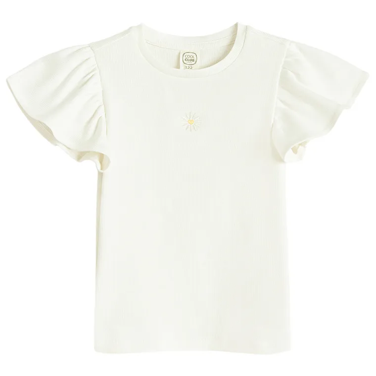 Cool Club, Bluzka dziewczęca z krótkim rękawem, prążkowana, prążkowana, biała