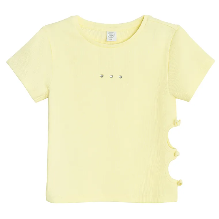 Cool Club, Bluzka dziewczęca z krótkim rękawem, prążkowana, żółta