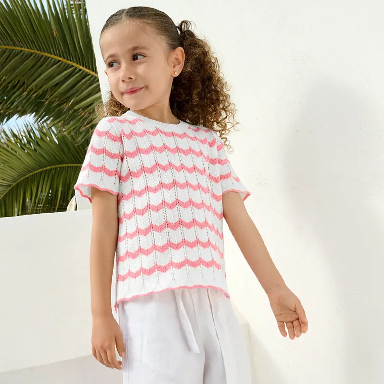 Cool Club, Bluzka dziewczęca z krótkim rękawem, sweterkowa, różowa