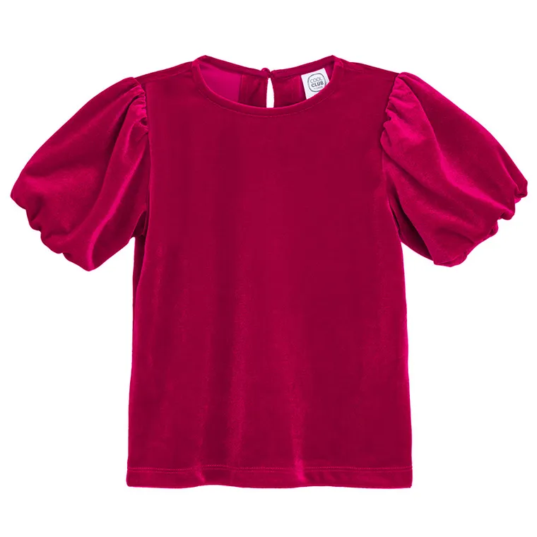 Cool Club, Bluzka dziewczęca z krótkim rękawem, welurowa, czerwona