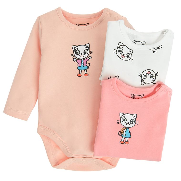 Cool Club, Body dziewczęce z długim rękawem, mix, Kicia Kocia, zestaw, 3 szt.