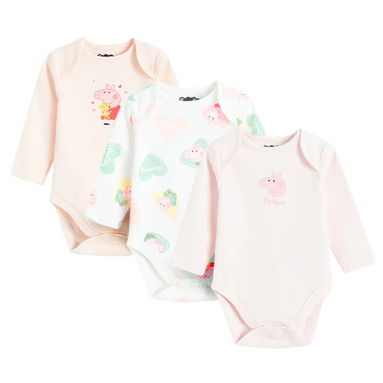 Cool Club, Body dziewczęce z długim rękawem, mix, Świnka Peppa, zestaw, 3 szt.