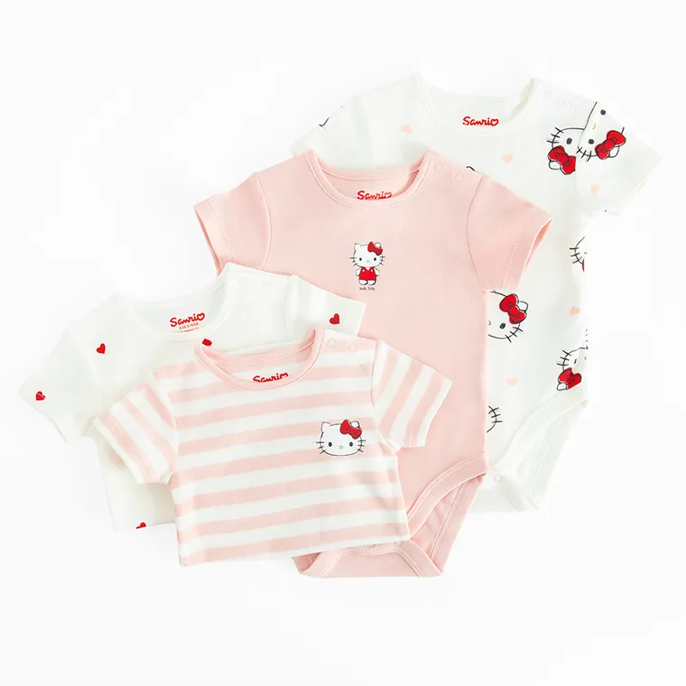 Cool Club, Body dziewczęce z krótkim rękawem, mix, zestaw, 4 szt., Hello Kitty