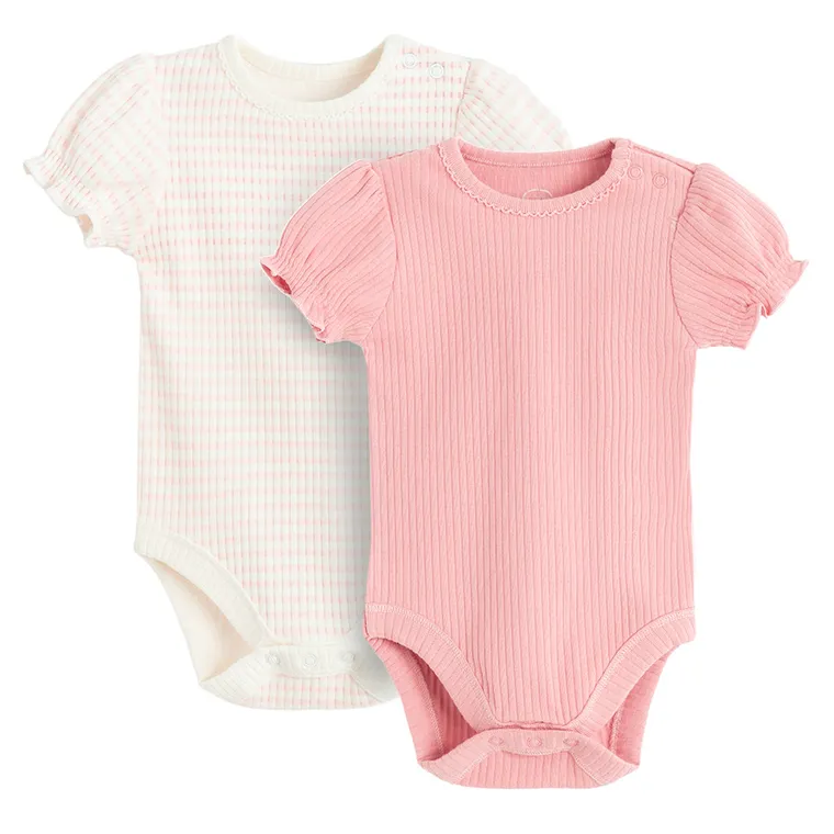 Cool Club, Body dziewczęce z krótkim rękawem, prążkowane, różowe, zestaw, 2 szt.