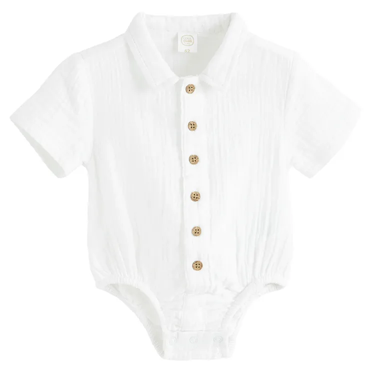 Cool Club, Body koszulowe chłopięce z krótkim rękawem, muślinowe, białe
