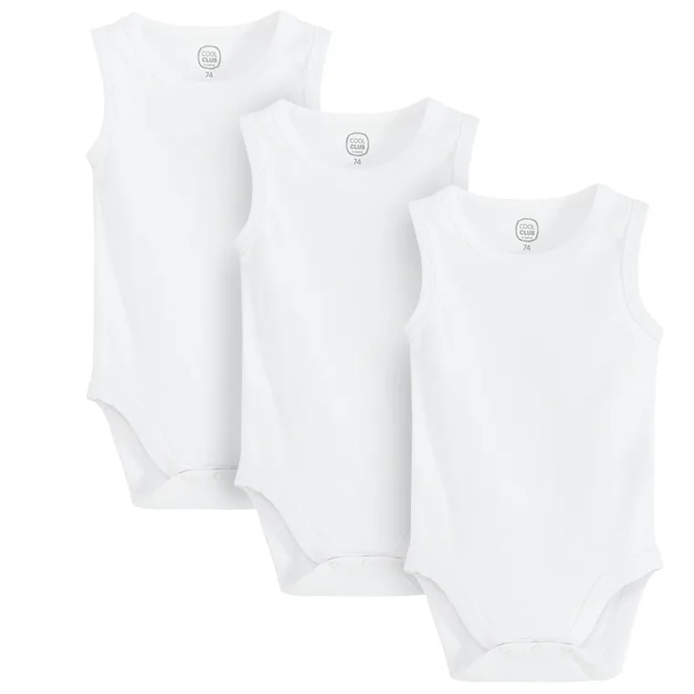 Cool Club, Body niemowlęce bez rękawów, białe, zestaw, 3 szt.