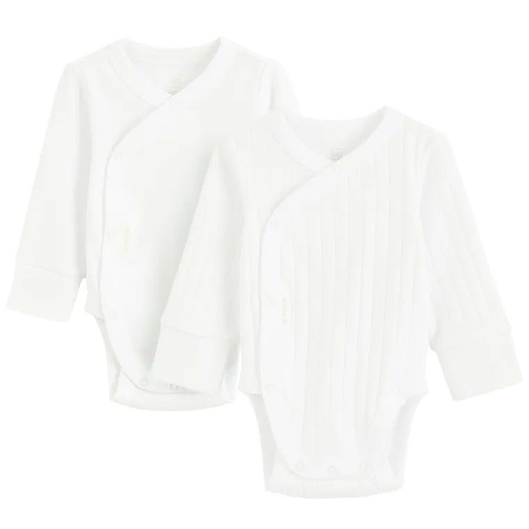 Cool Club, Body niemowlęce z długim rękawem, bawełna organiczna, białe, zestaw, 2 szt.
