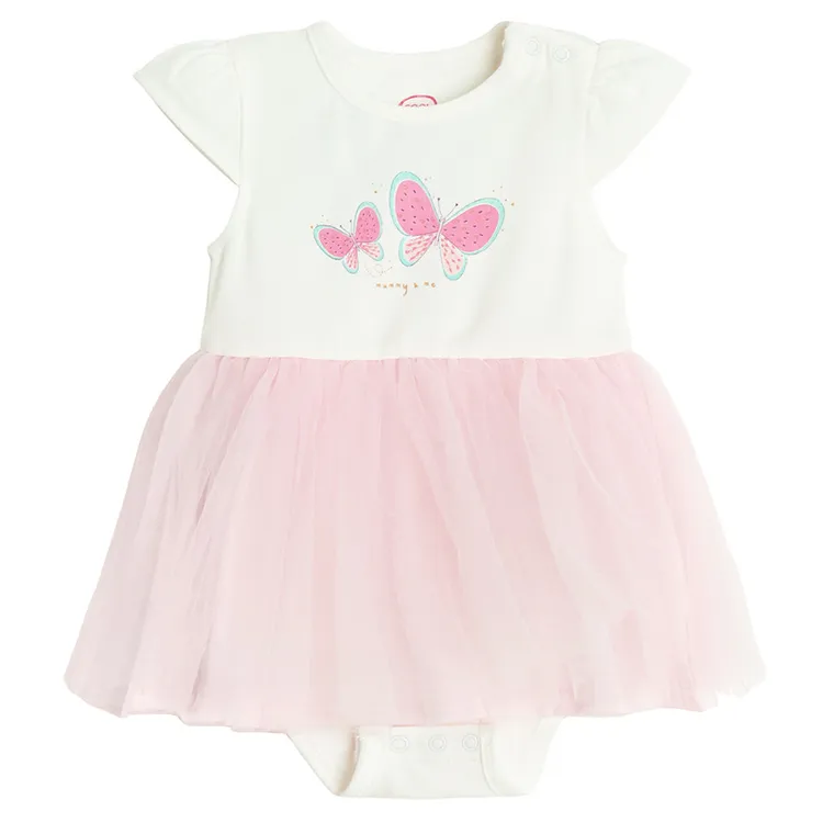 Cool Club, Body sukienka dziewczęce z krótkim rękawem, biało-różowe